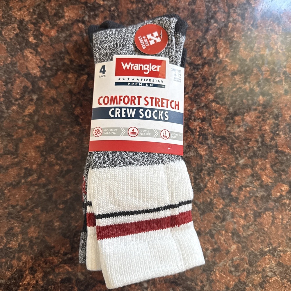 Men's Wrangler Comfort Stretch Crew Socks All New! 4 Pair Size 6-12